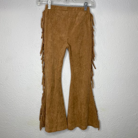 Suede fringe bellbottom costume pants in chestnut, girl's size L( 8/10) EUC. - Picture 2 of 5